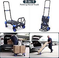 Vista 2 de Carro de mano plegable 2 en 1 con cesta plegable, carrito de mano plegable de capacidad de 330 libras, carrito plegable con mango retráctil