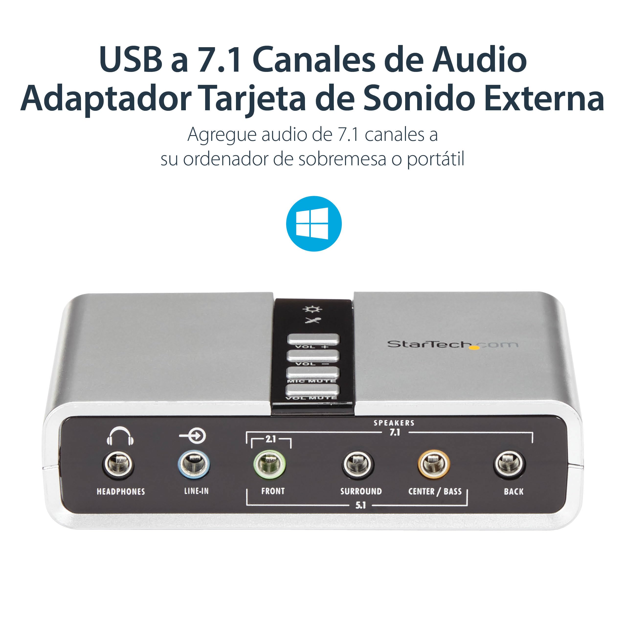 StarTech.com Tarjeta de Sonido 7.1 USB Externa Adaptador Conversor puerto SPDIF Audio Digital Óptico Toslink® - USB B - Mini-Jack