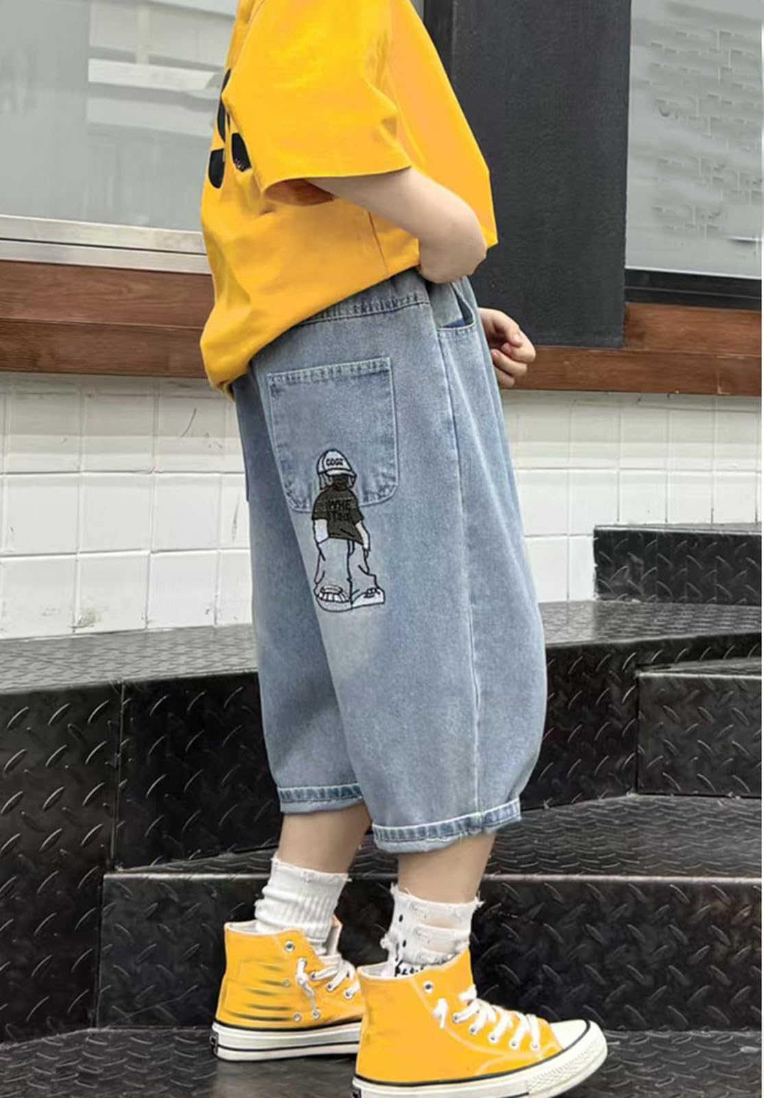 Jeans da Bambino Ragazzo,Pantaloncini Elastico in Vita con Regolabile Pantaloncini Corti Trekking Dritti per Ragazzi Pantaloni Estivi alla Moda Bambini 3 a 8 Anni