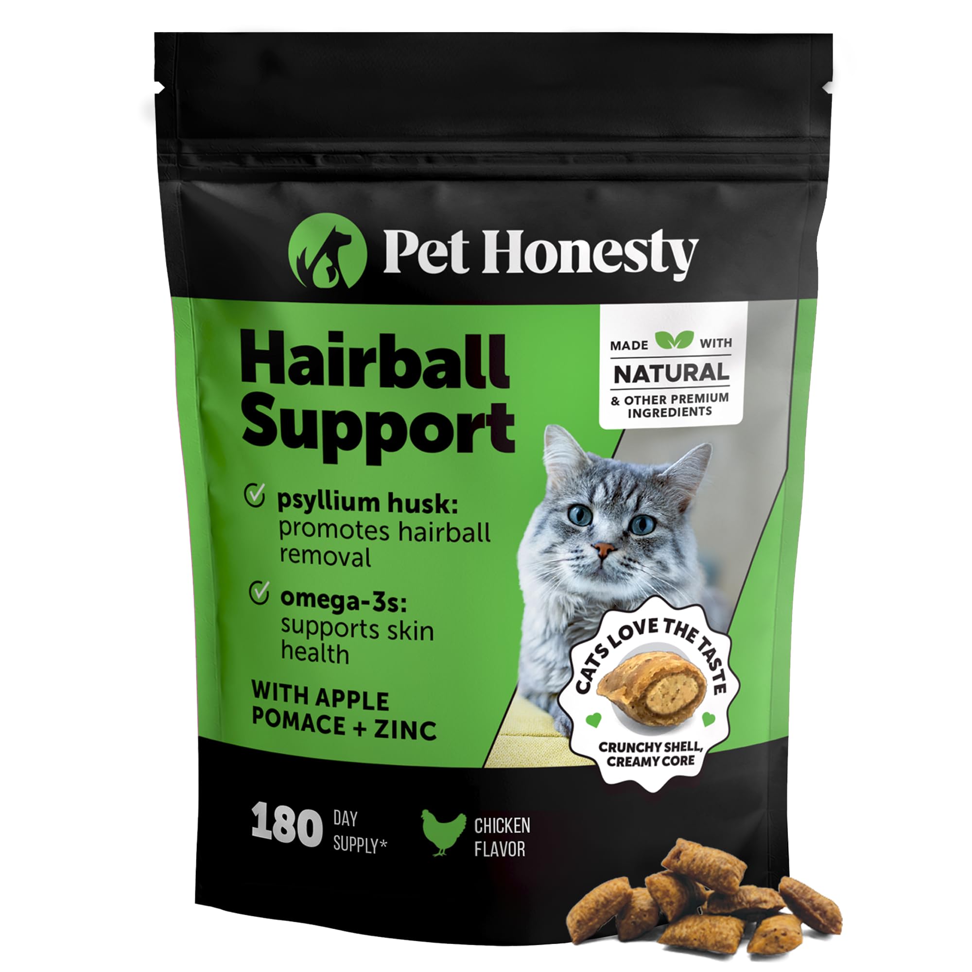 Pet Honesty Vet Backed Cat Hairball Remedy Chews, Chicken, 180-Day Supply
