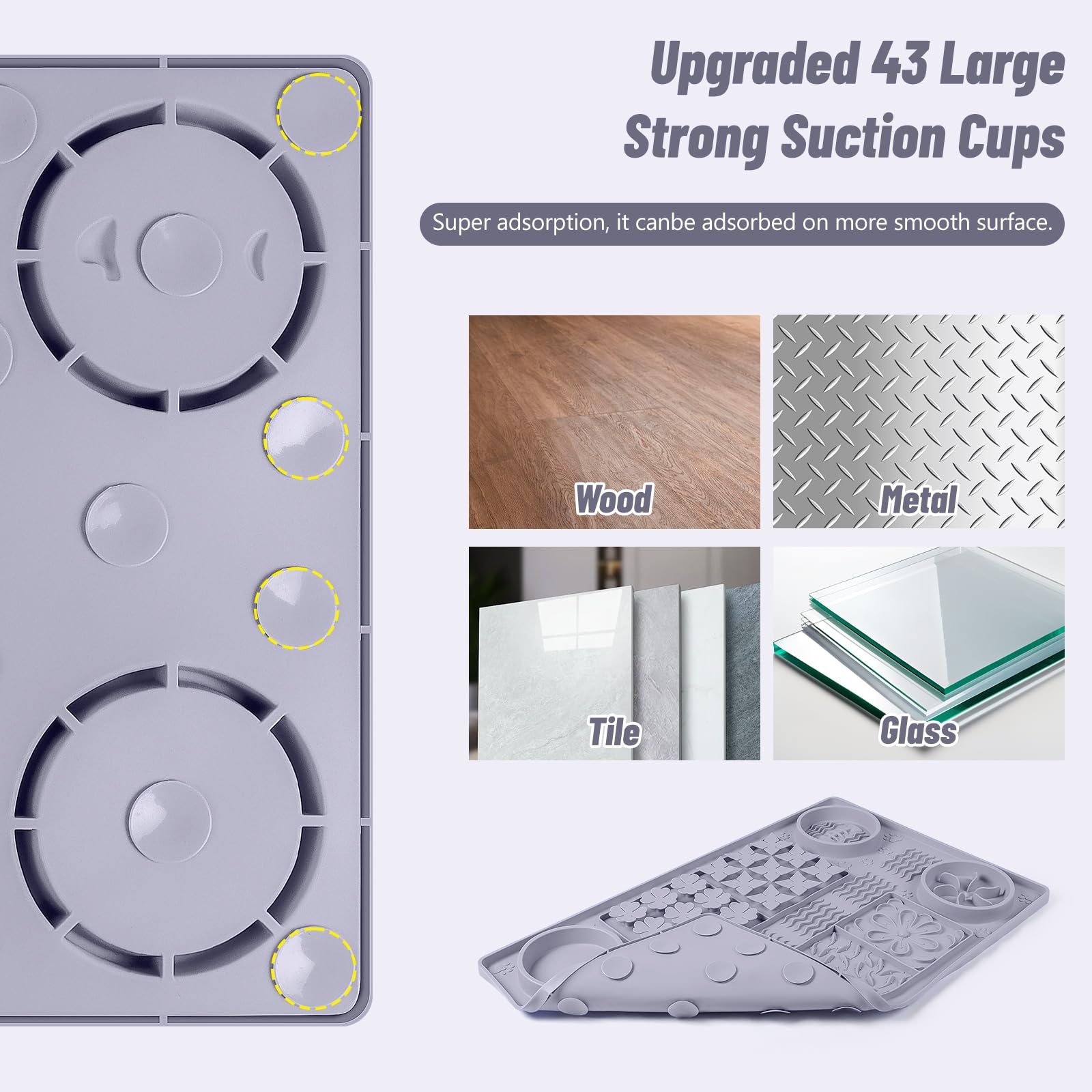 Tapete Grande de Silicona para olfatear de 32'' x 20'', tapete para lamer Perros con ventosas, alimentador Lento para Perros, Reductor del aburrimiento (Gris)
