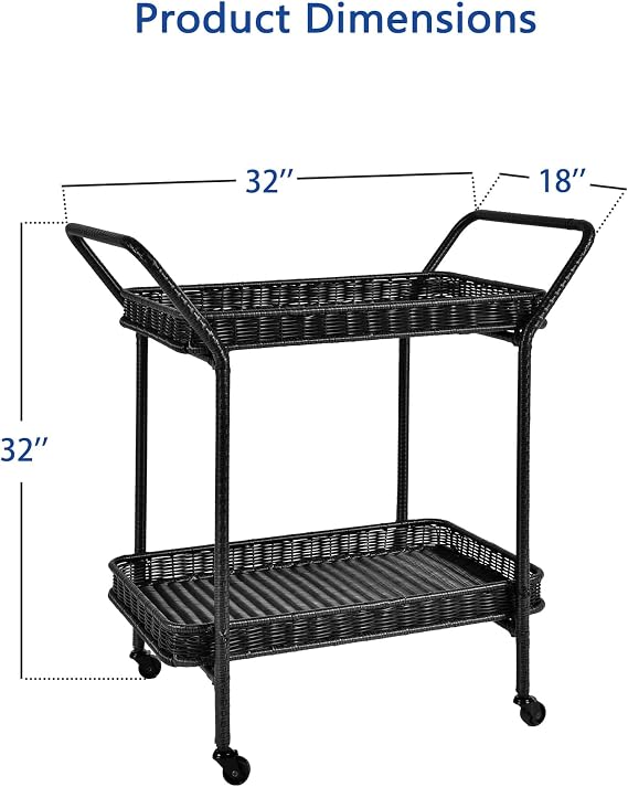 Jeco Wicker Patio Serving Cart in Black