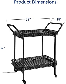 Jeco Wicker Patio Serving Cart in Black