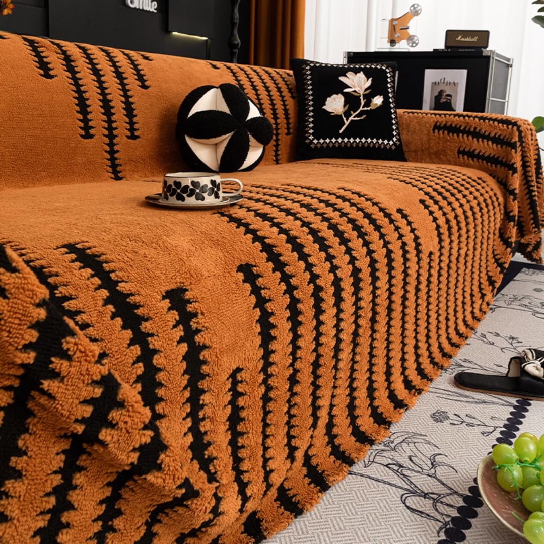 Hiseng Modern Sofa Covers Large Throws for Sofas Winter Warmth Short Plush Sofa Throws, Ersatile Soft Blankets for Settees, Couch, Armchair, Bed (Pumpkin,180x260cm)