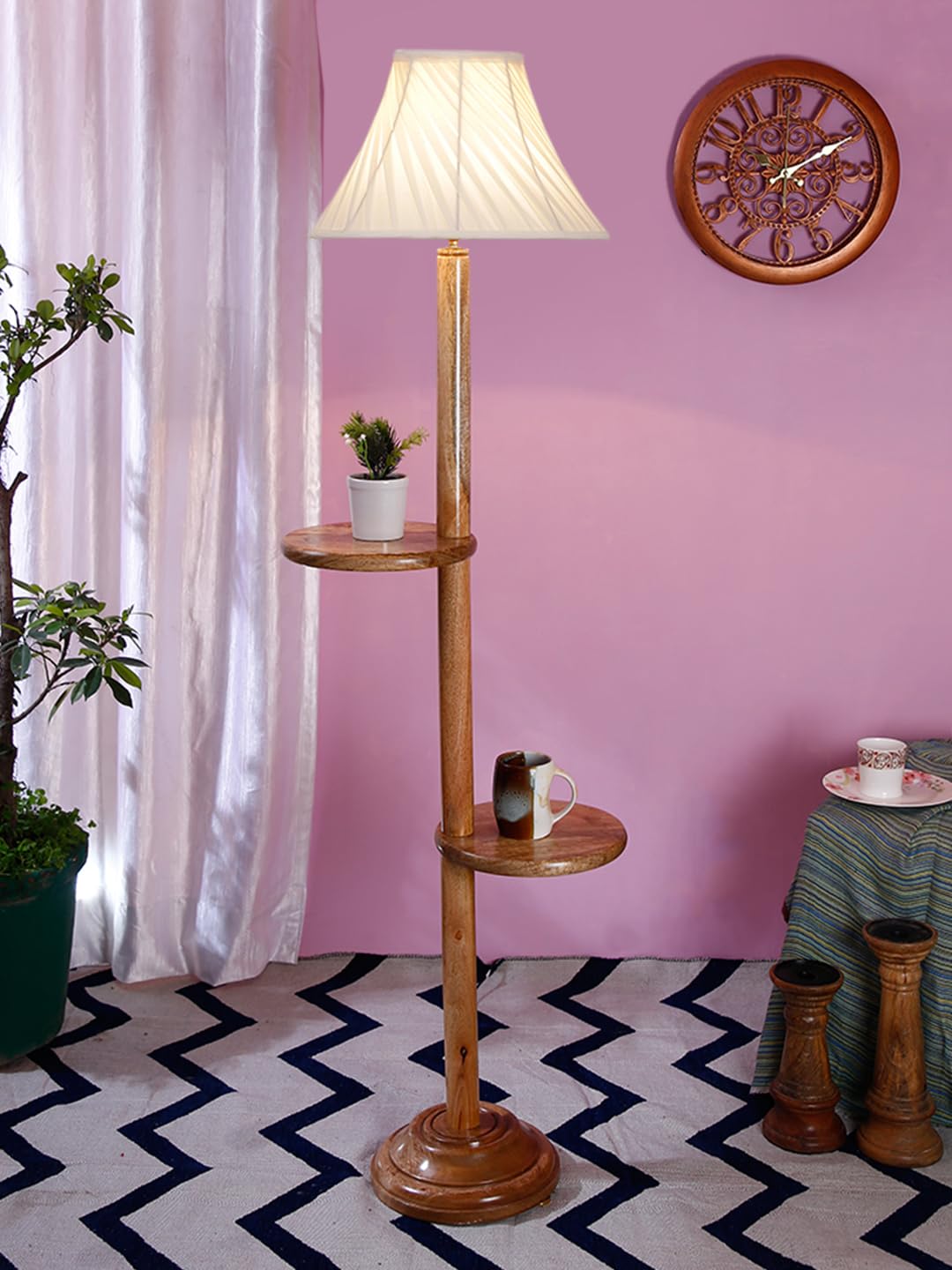 Devansh Cross Pleated Cotton Wooden Floor Shelf Lamp -43-(12x54.8inches)--picture-11