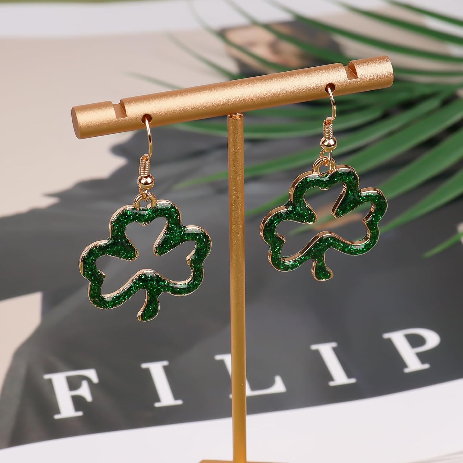 St Patricks Day Earrings, Green Shamrock Dangle Earrings for Women, St. Patrick's Day Accessories Good Luck Hoop Earrings - Image 4