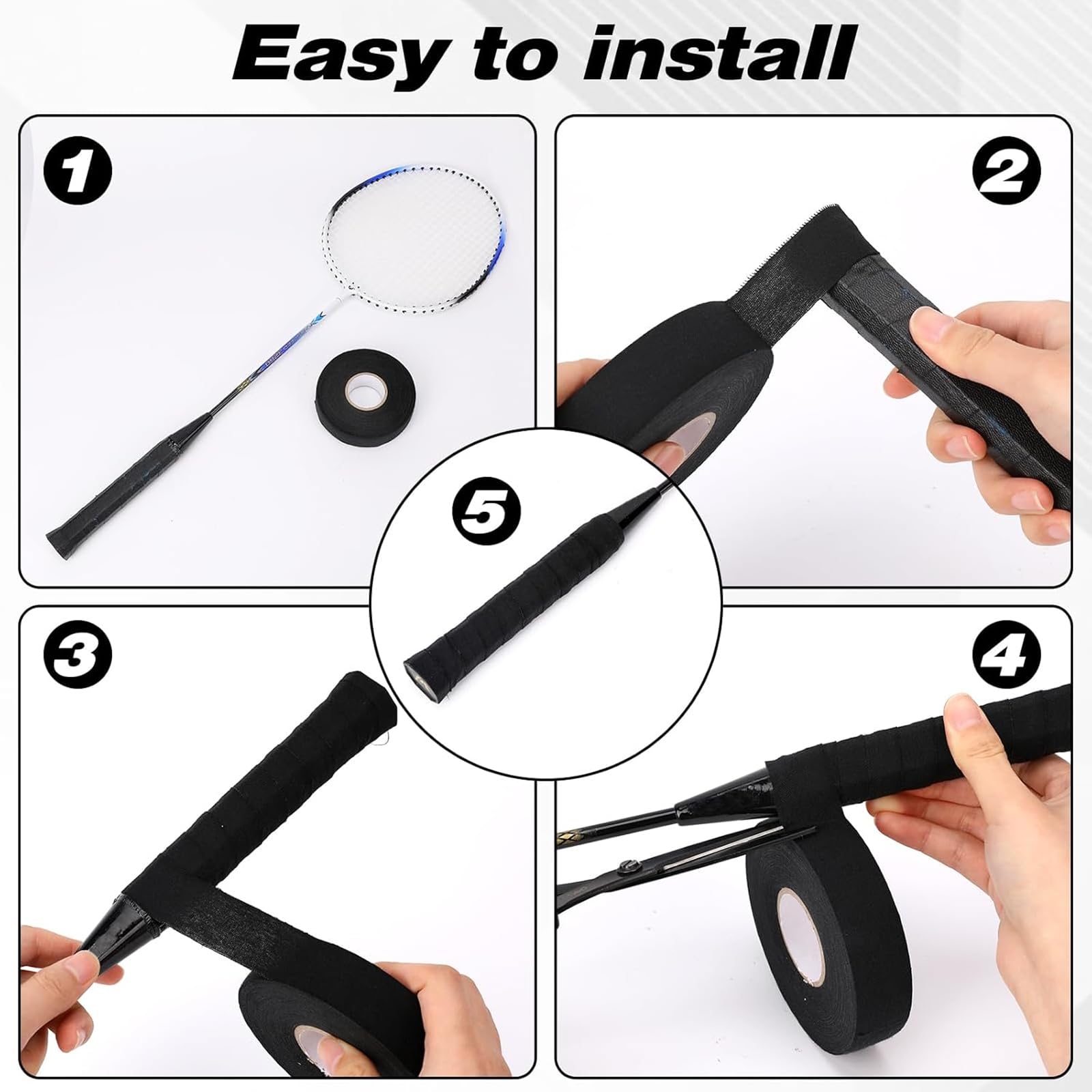 2 rotoli di nastro per hockey su ghiaccio, 25 m x 25 mm, nastro autoadesivo per impugnatura da badminton (nero)