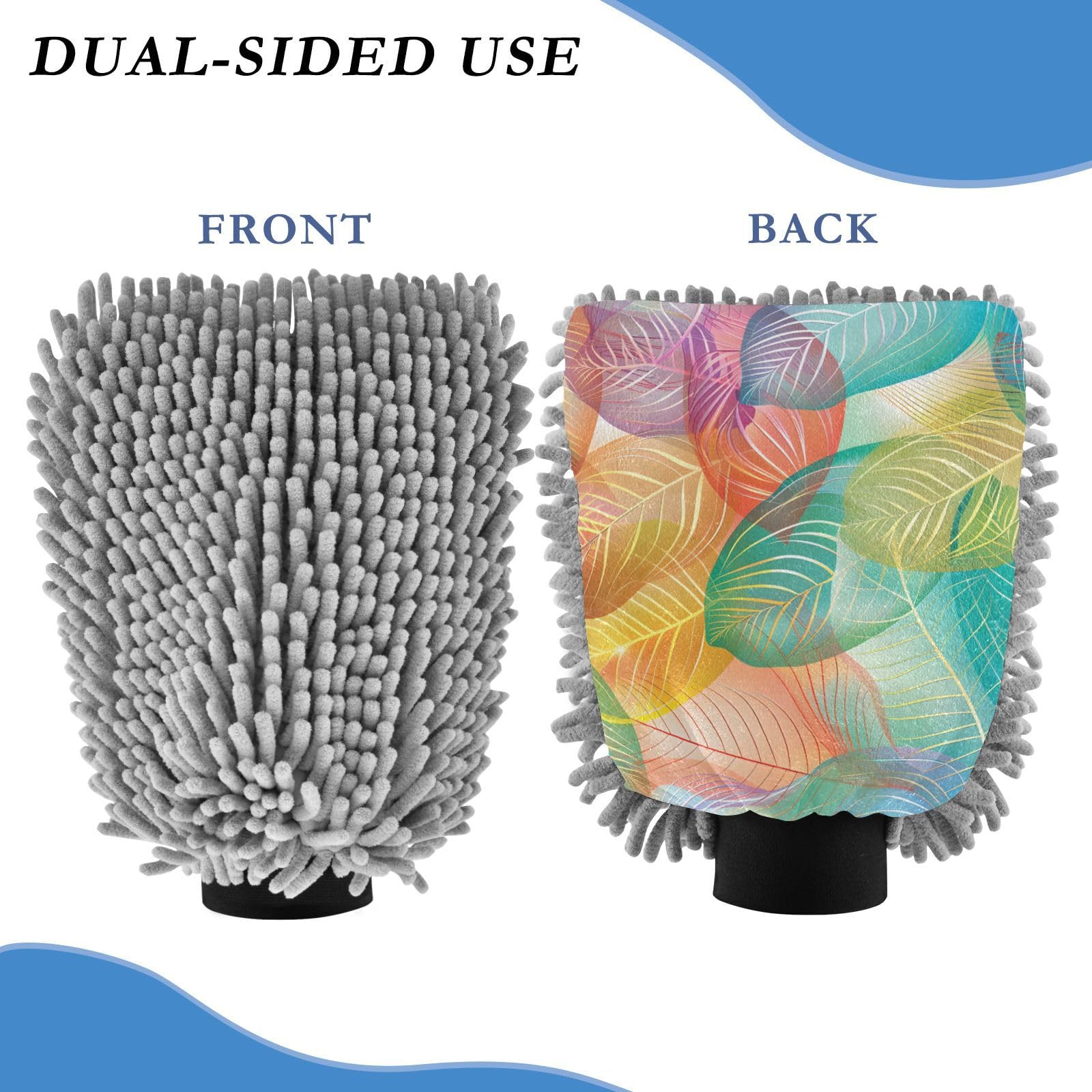 IOACIY Absorbent Microfiber Car Wash Drying Mitts, 2 Pack, Scratch-Free & Lint-Free, Rich Foam, Highly Absorbent, Double Sided, Wash Mitt Perfect for Car Washing, L, Leaf (1)