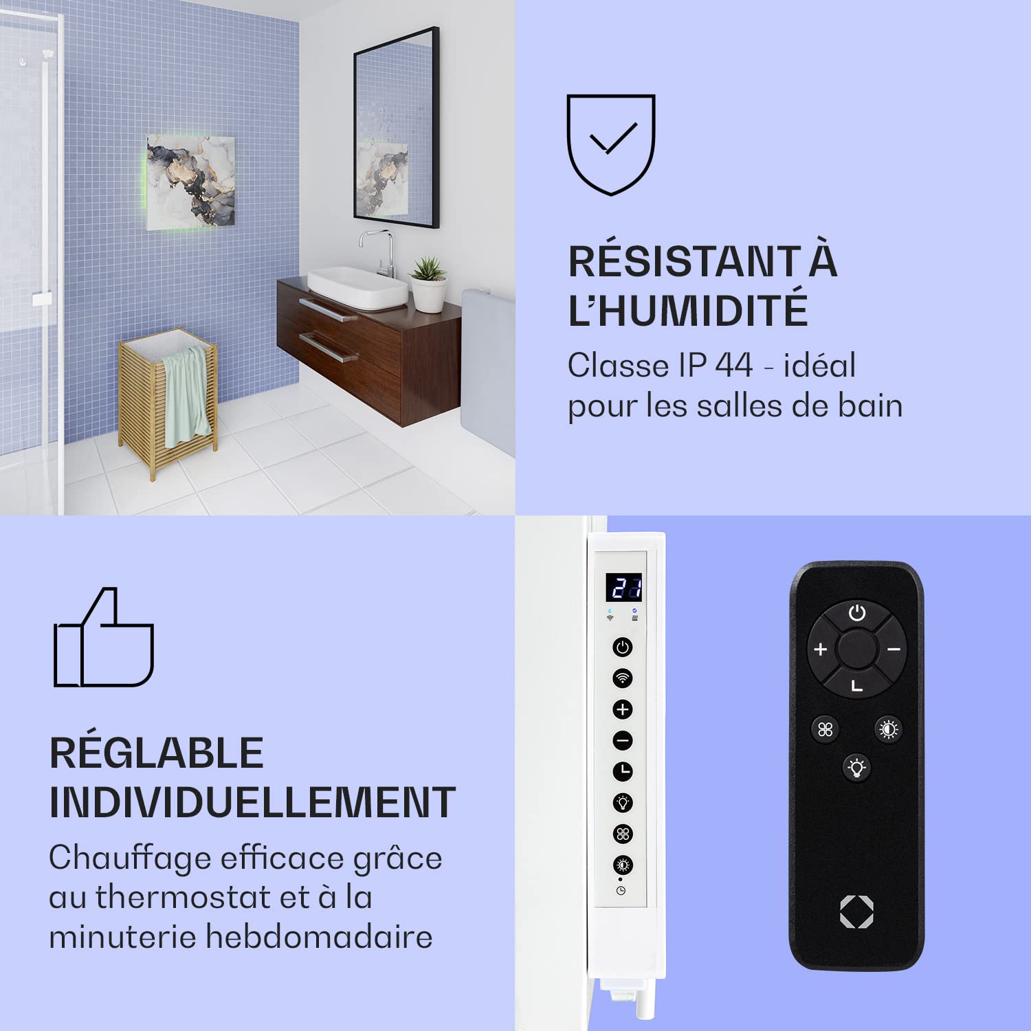 Klarstein Radiateurs Chauffage Radiant Electrique IP44, Chauffage salle de bain infrarouge Intelligent WiFi et App, Radiateur Electrique Mural 500W, Heater avec Détection Fenêtre Ouverte, Thermostat