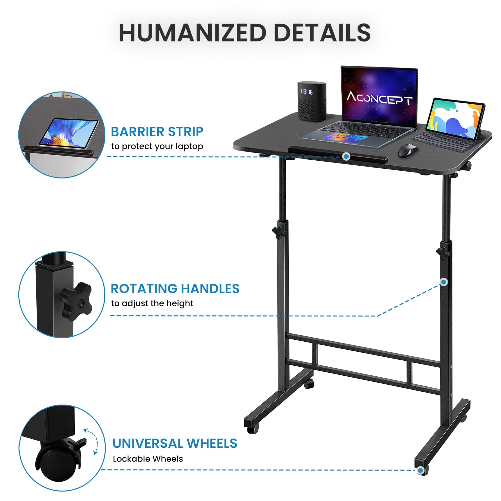 Convertisseur Bureau Debout Aconcept 94cm - Réglage Pneumatique - Blanc - Poste Travail Assis-debout