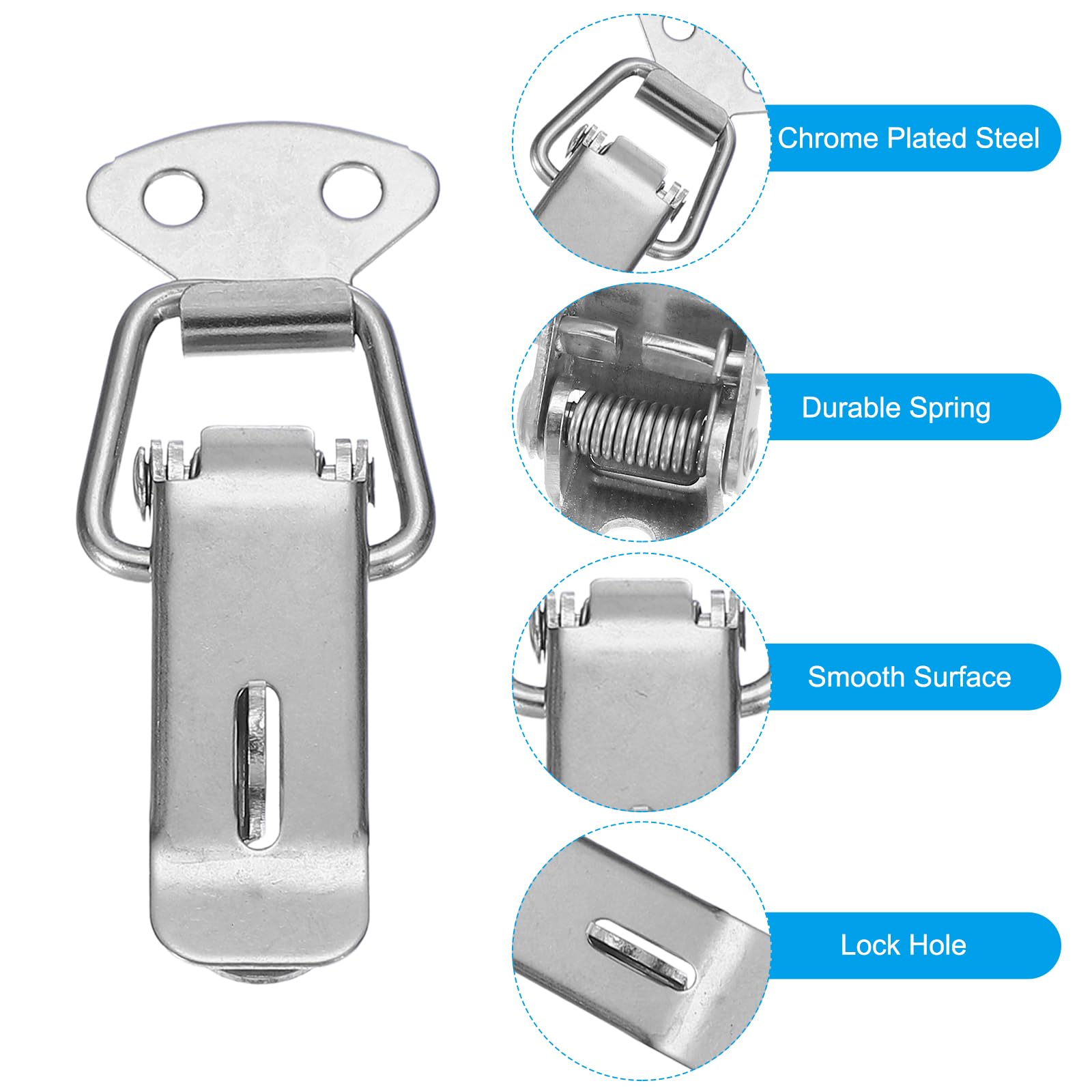 PATIKIL 10-Pack Spring Loaded Toggle Latch 2.8 Inch – Heavy Duty Chrome Steel Hasp Clamp With Screw Holes For Toolboxes, Cabinets, Trunks & Chests, Silver