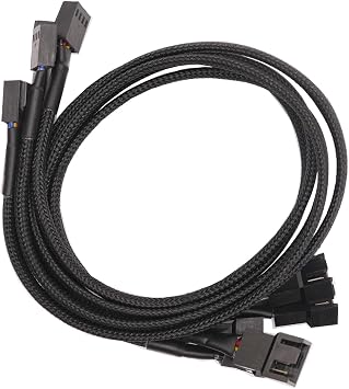 4PCS 4Pin PWM Fan Splitter Cable, 42cm/16.5in Sleeved Braided Adapter PC Fan Extension Power Supply Cable Converter Cord Wire Compatible with Computer ATX Case 4-Pin/3-Pin Cooling Fan Cable