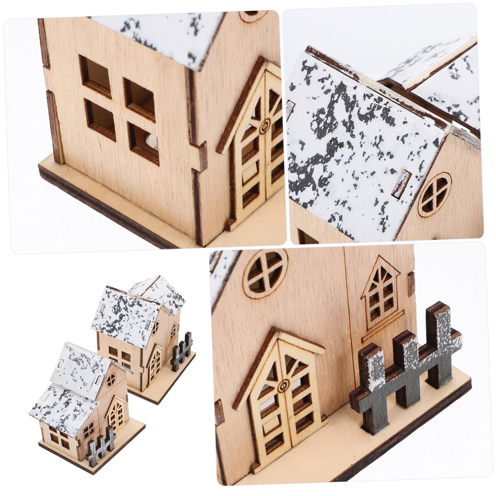 TOPBATHY 4 Set Luci Natalizie in Legno Finestra Gonfiabile Ornamenti Desktop Decorazioni Luminose per La Casa per Natale Luci Dell'albero di Natale Solare Cabina Khaki di Legno 2 Pezzi * 4