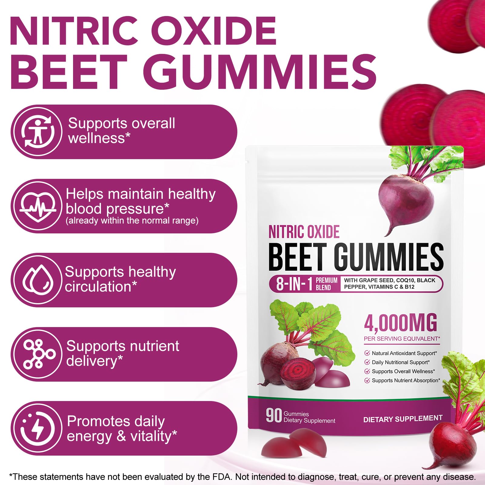 Beet Root Gummies, 8 in 1 Beetroot Gummies with CoQ10 & Grape Seed Extract — Amazon image 2