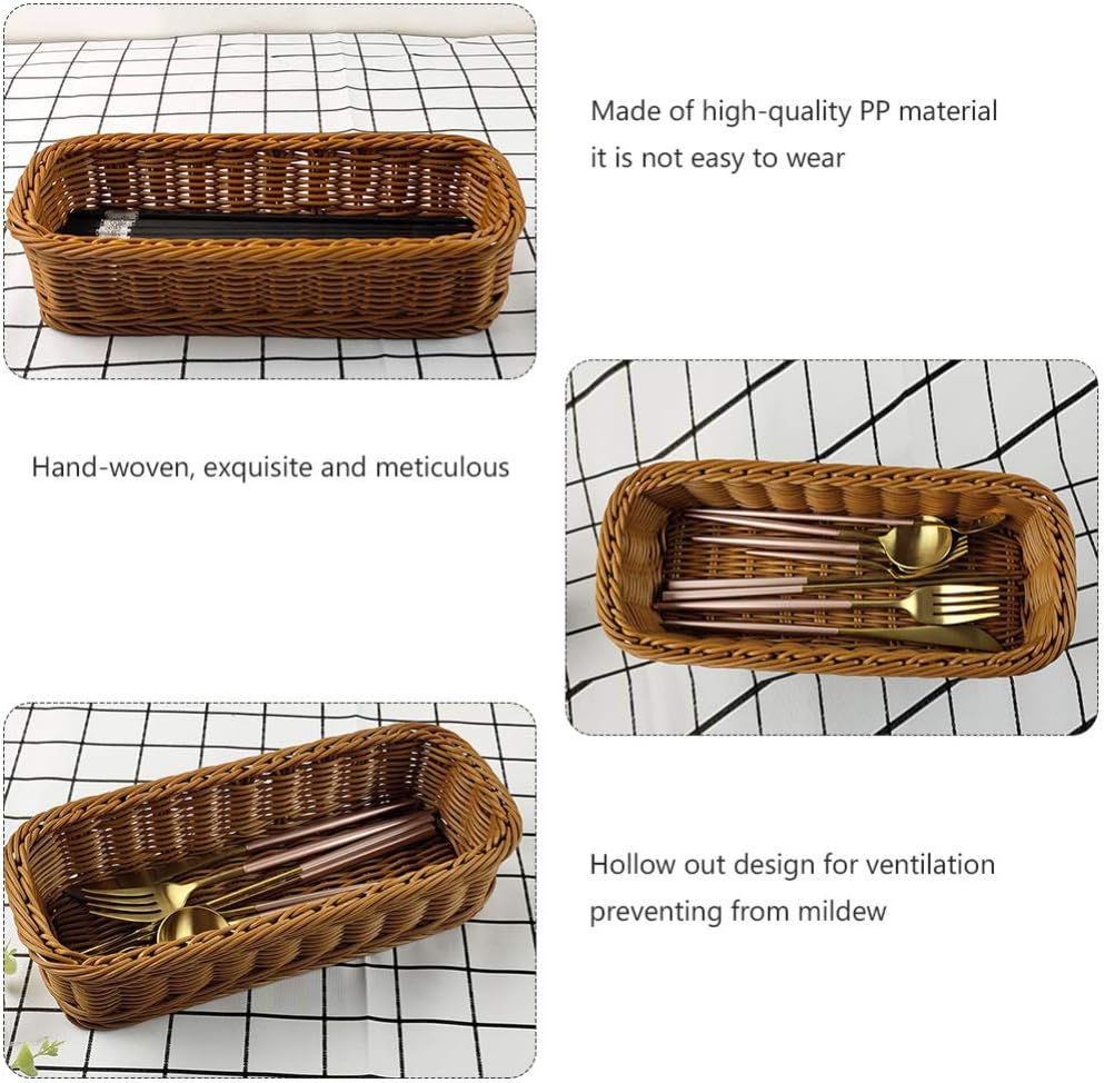 Cabilock 1pc Plastic Rattan Woven Japanese Style Cutlery Storage Basket for Kitchen and Dining Multifunctional Tableware Holder Capacity