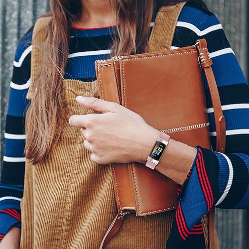 Miniatura 10 de FitTurn Correa delgada para reloj inteligente Fitbit Charge 6Charge 5, correa de reloj ajustable de malla de acero inoxidable, correa femenina de