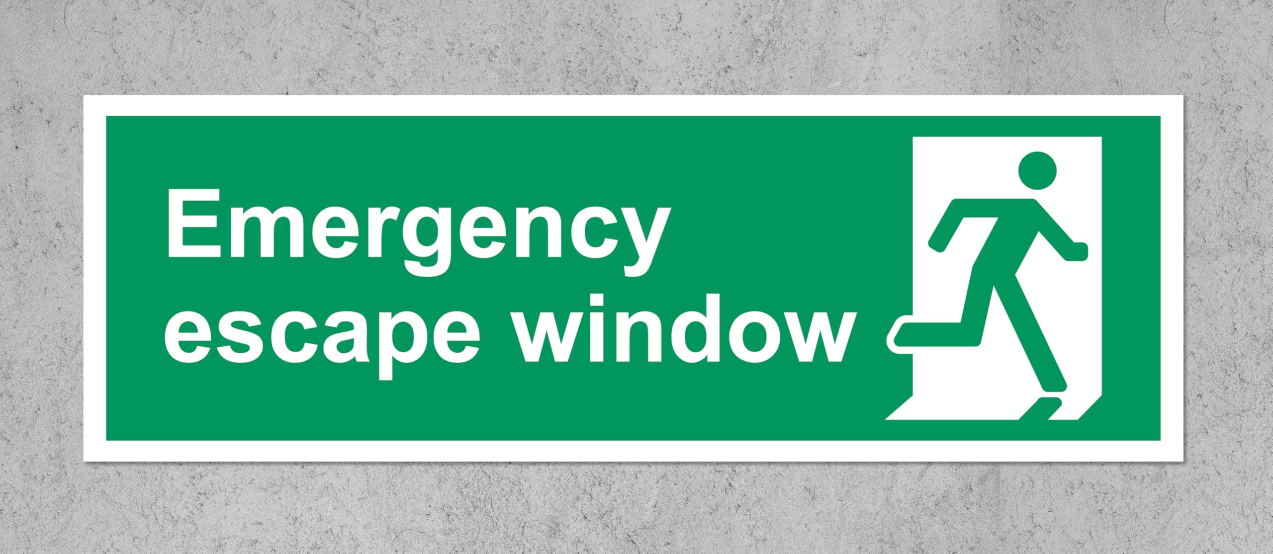 Emergency escape window safety sign - Self adhesive sticker (600mm x 200mm)