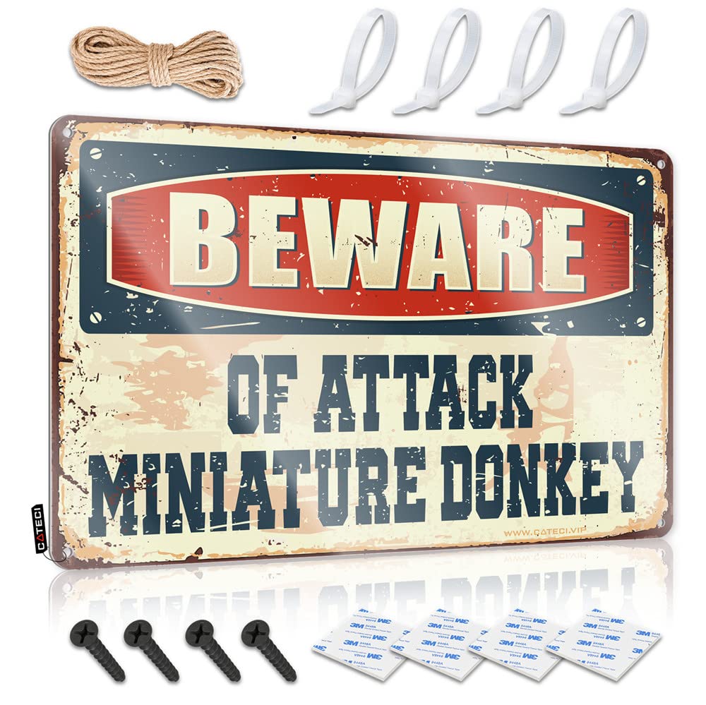 Fzfn Men's Colour Beware Of Attack Miniature Donkey Retro Wall Decor Necessities Decorative | Cottage Decor Hanging Art For Tavern Living Room(30X40cm)