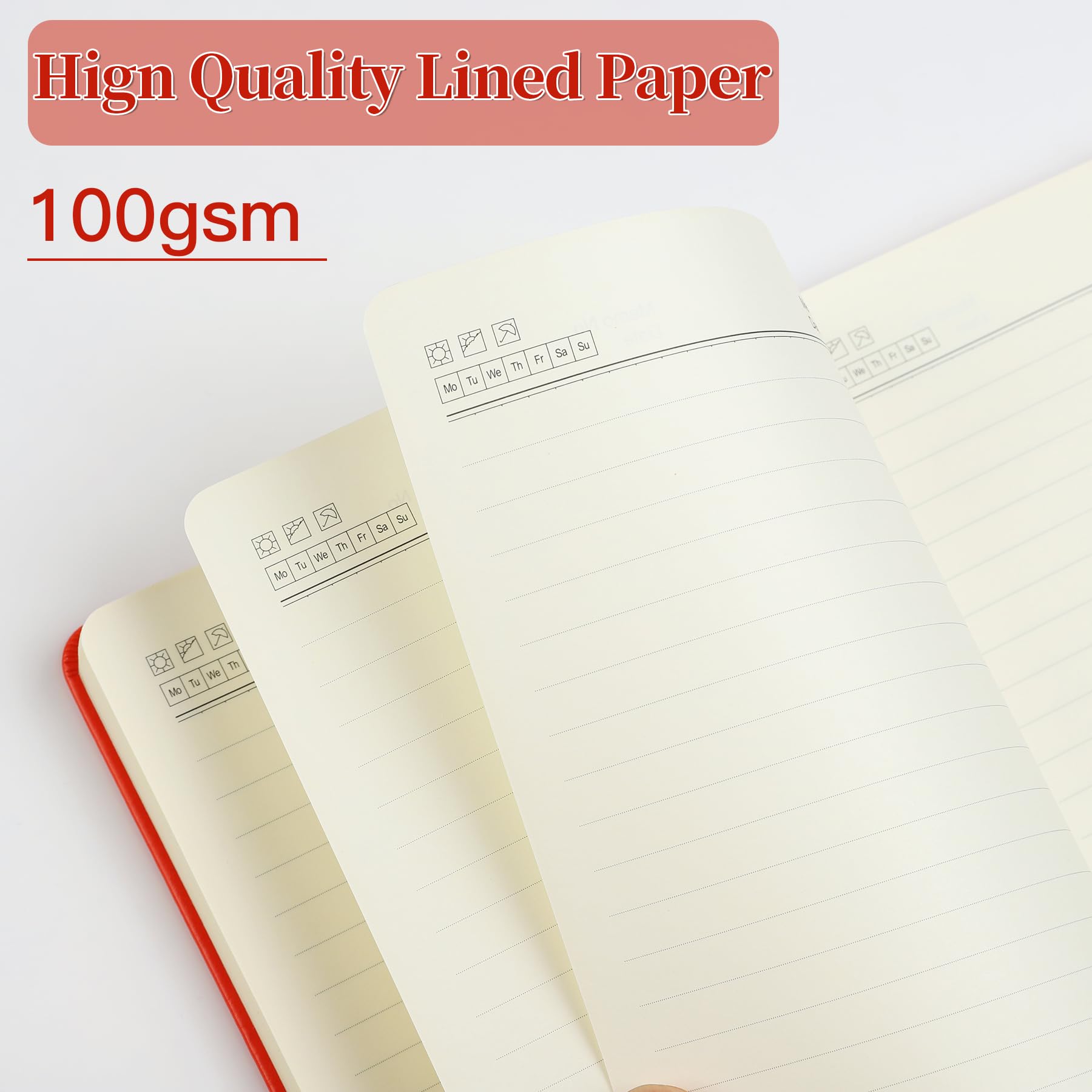 pftvalue Tagebuch, Notizbuch für Damen/Herren, Tagebücher zum Schreiben, A5, 180 Blatt, 360 Seiten, College-Notizbuch, 100 g/m², liniertes Papier, Leder, Hardcover, 15 x 21 cm, Orange