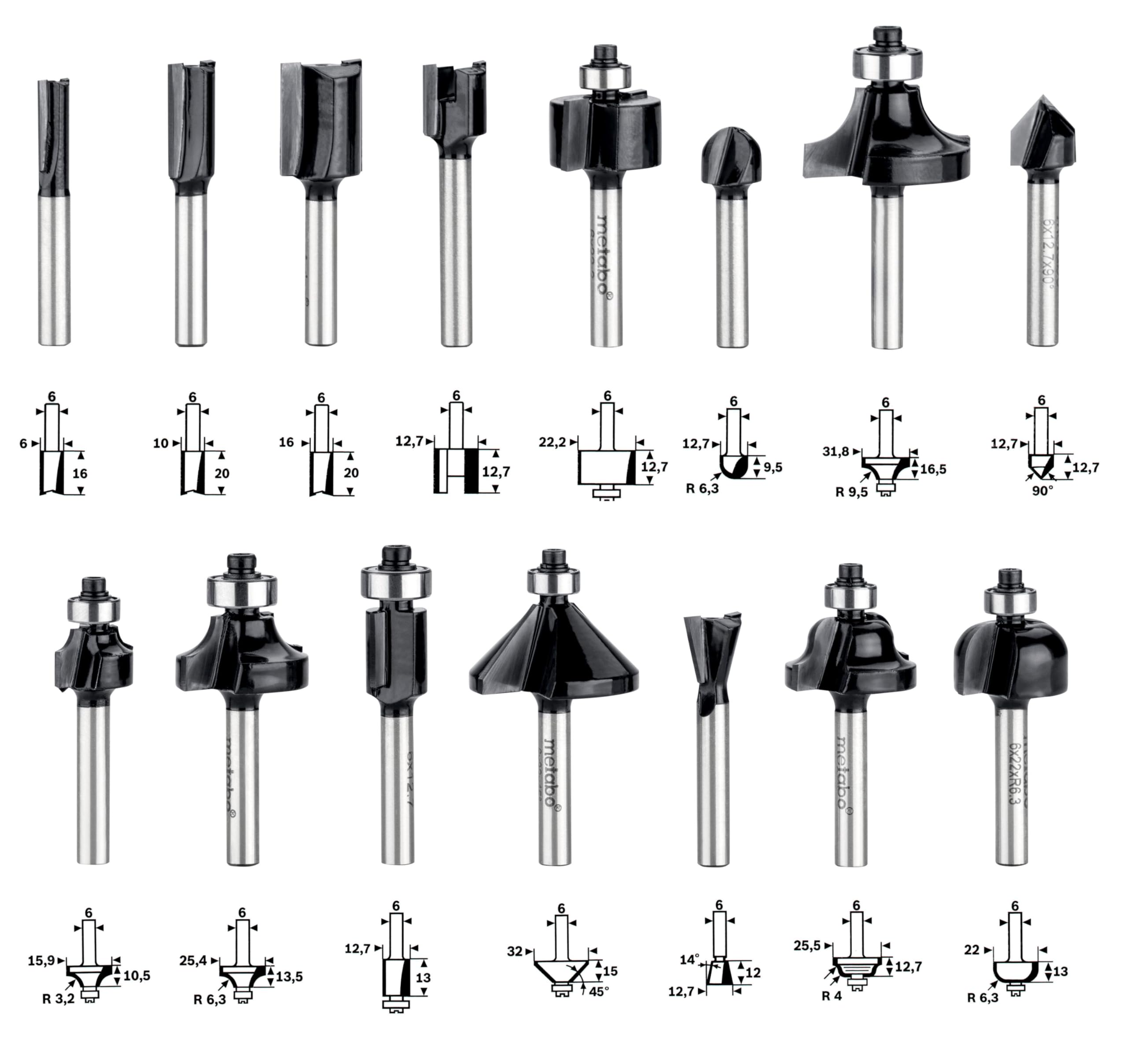 Surtido de fresas SP, 6mm, 15 piezas (635260000)