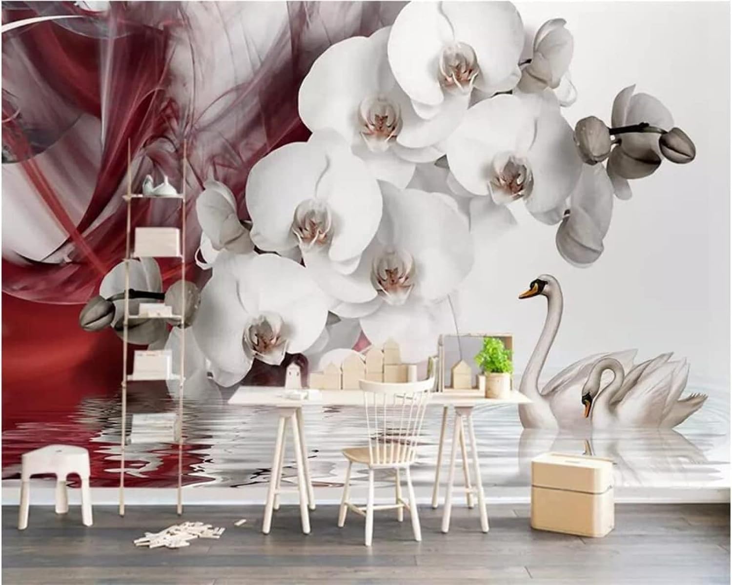 Papier peint mural 3D autocollant fleurs décoration murale salon 368x254 cm