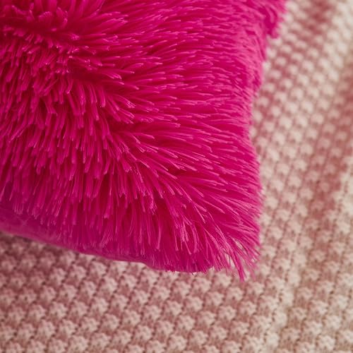 Miniatura 5 de Funda de almohada corporal esponjosa de piel sintética, funda de almohada de terciopelo lanudo de felpa rosa intenso, 1 pieza, cierre de cremallera