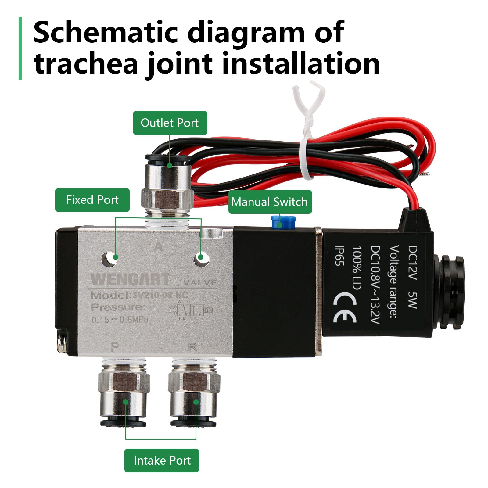 Électrovanne Pneumatique 3V210-08 1/4 PT DC12V - 2 Positions 3 Voies - Pour Contrôle De Cylindre Stable