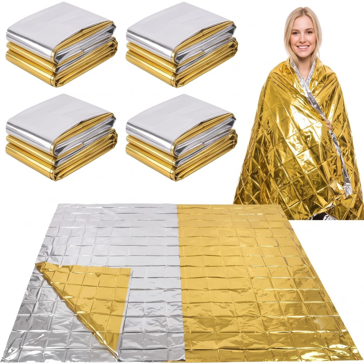 Ufuzon Emergency Use PE Thermal Blanket – 4 Pieces, Camping