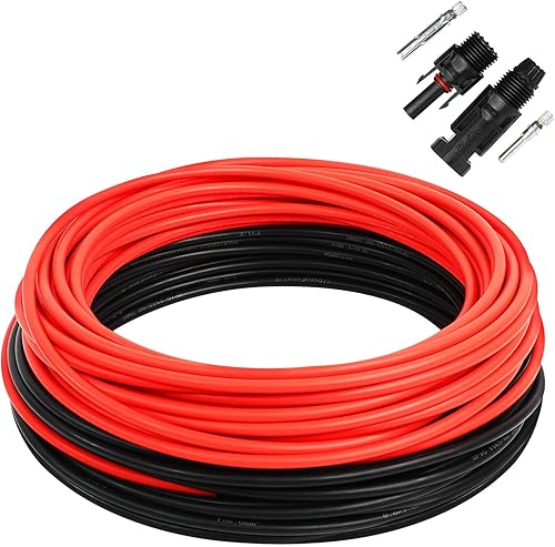 Miniatura 1 de Cable de panel solar, cable de panel solar rojo de 20 pies y negro de 20 pies, cable solar de 10 AWG con conector hembra y macho, cable solar para