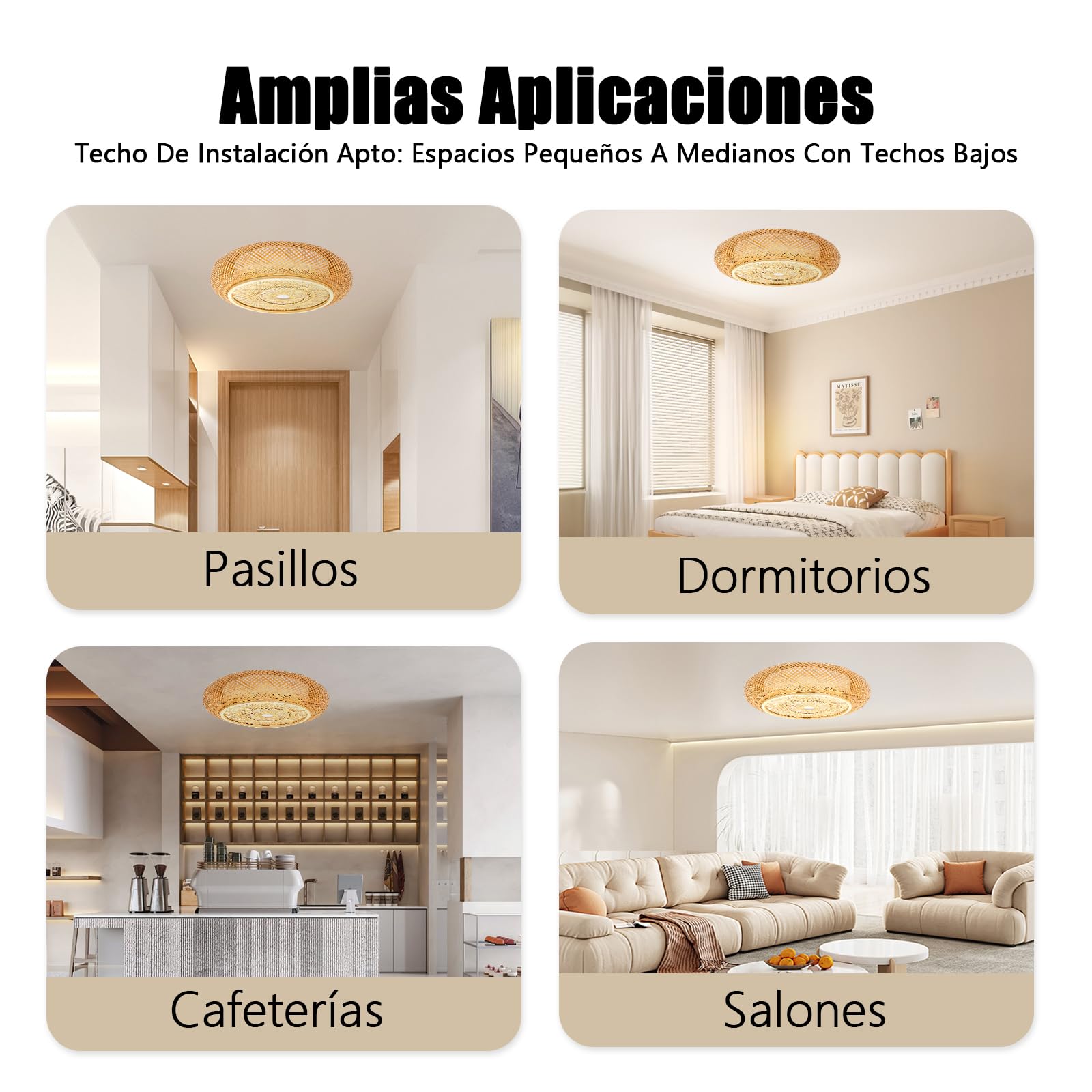 Lámpara de techo retro de bambú, 3 luces, País País, Boho, tejida a mano, lámpara LED de madera, 50 x 16 cm, lámpara colgante de ratán para LED/bombilla/lámpara fluorescente