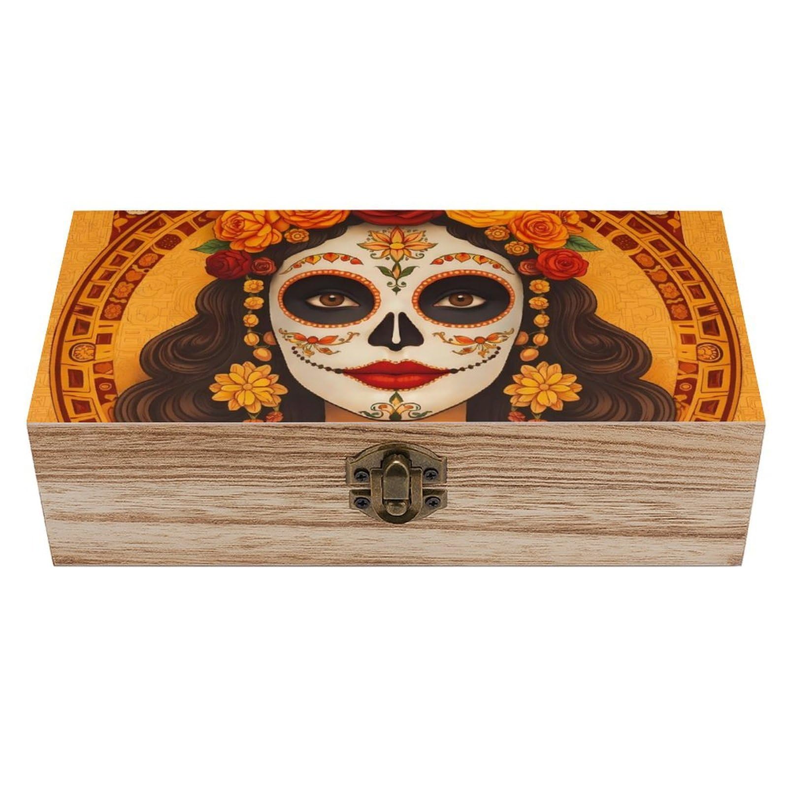 HLBSDM Mexican Sugar Skull Flower Women Day of The Dead Art 01(1) Wooden Storage Box