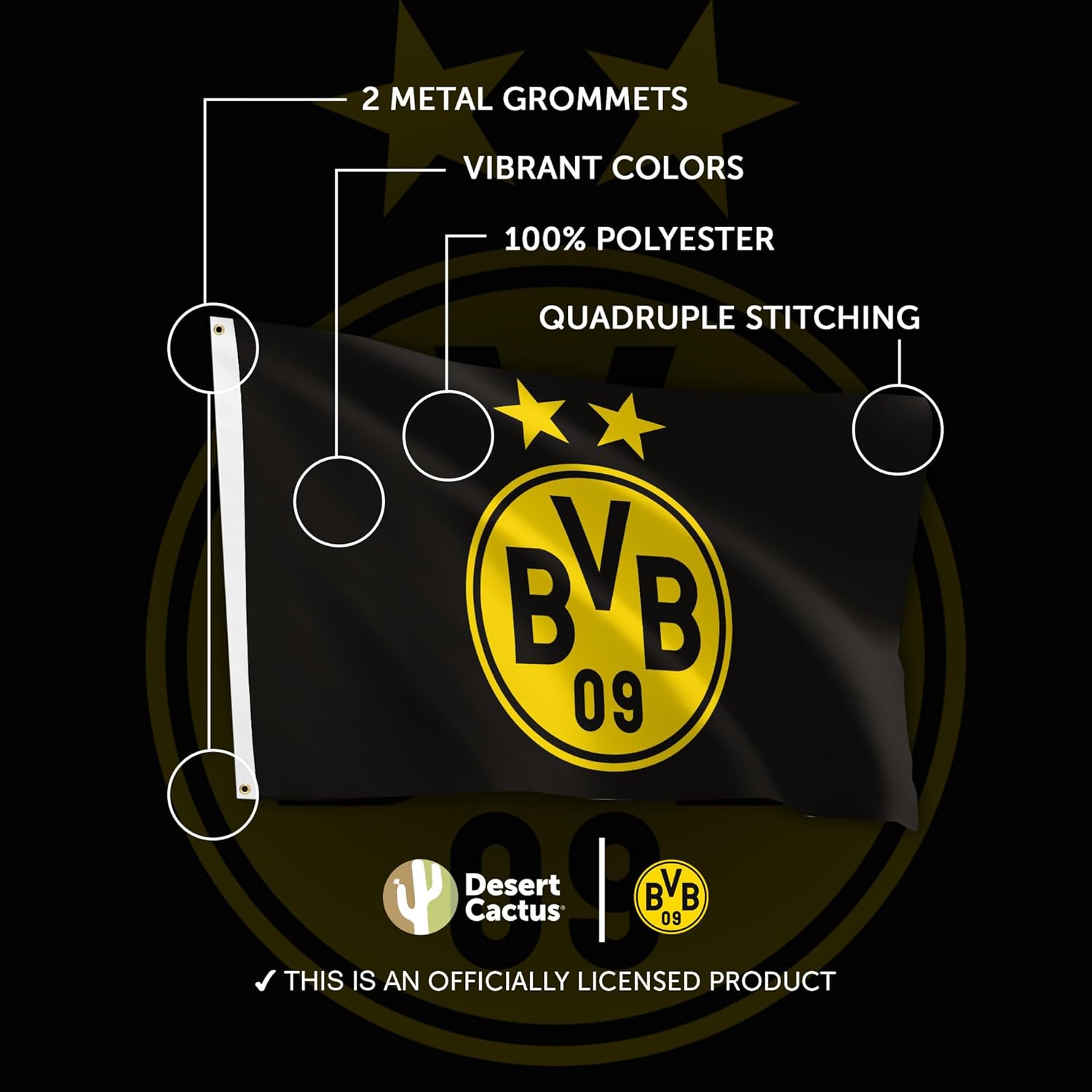 Desert Cactus Borussia Dortmund FC Flag BVB German Germany Die Schwarzgelben Soccer 100% Polyester Indoor Outdoor 3x5 feet Team Flags (Flag B)