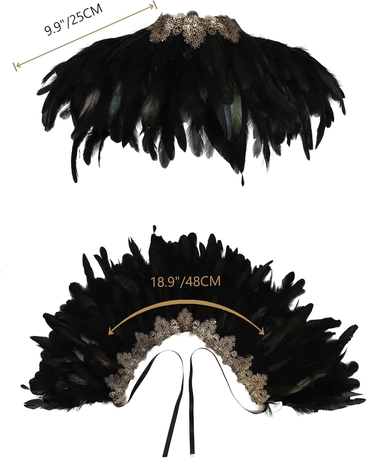 Women Feather Shawl Gothic Lace Cape Halloween Witch Cosplay Costume Carnival - Image 3