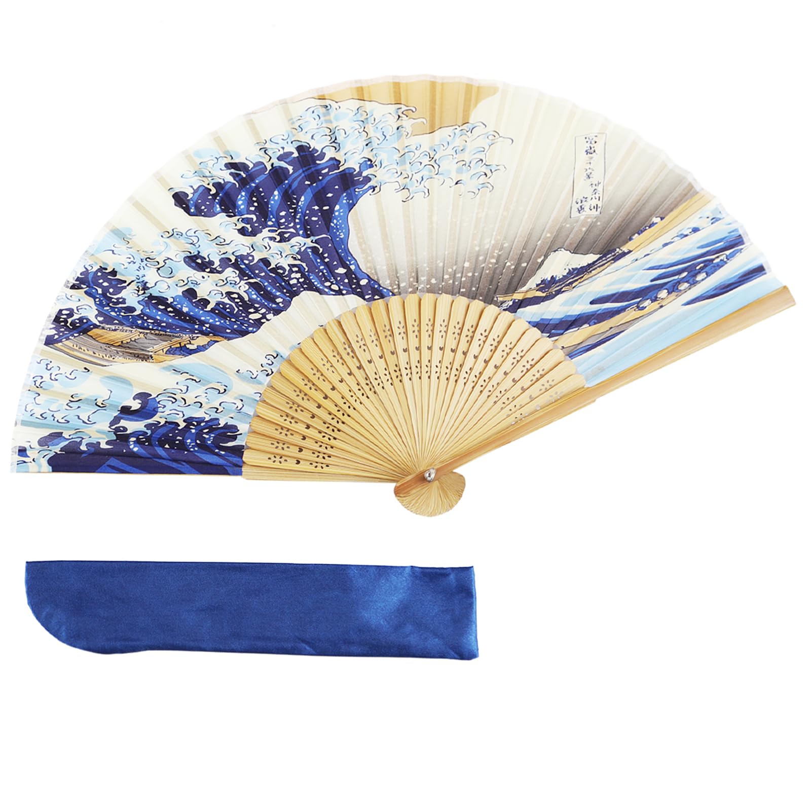 TOuWA Folding Fan, Men/Women, Bamboo Ribs, Japanese Pattern, Lightweight, Japan Souvenir, Festival, Fireworks Display, Year-End Party, New Year Party, Recital, Kimono, 2-Piece Set (Fan, Fan Pouch : Cl