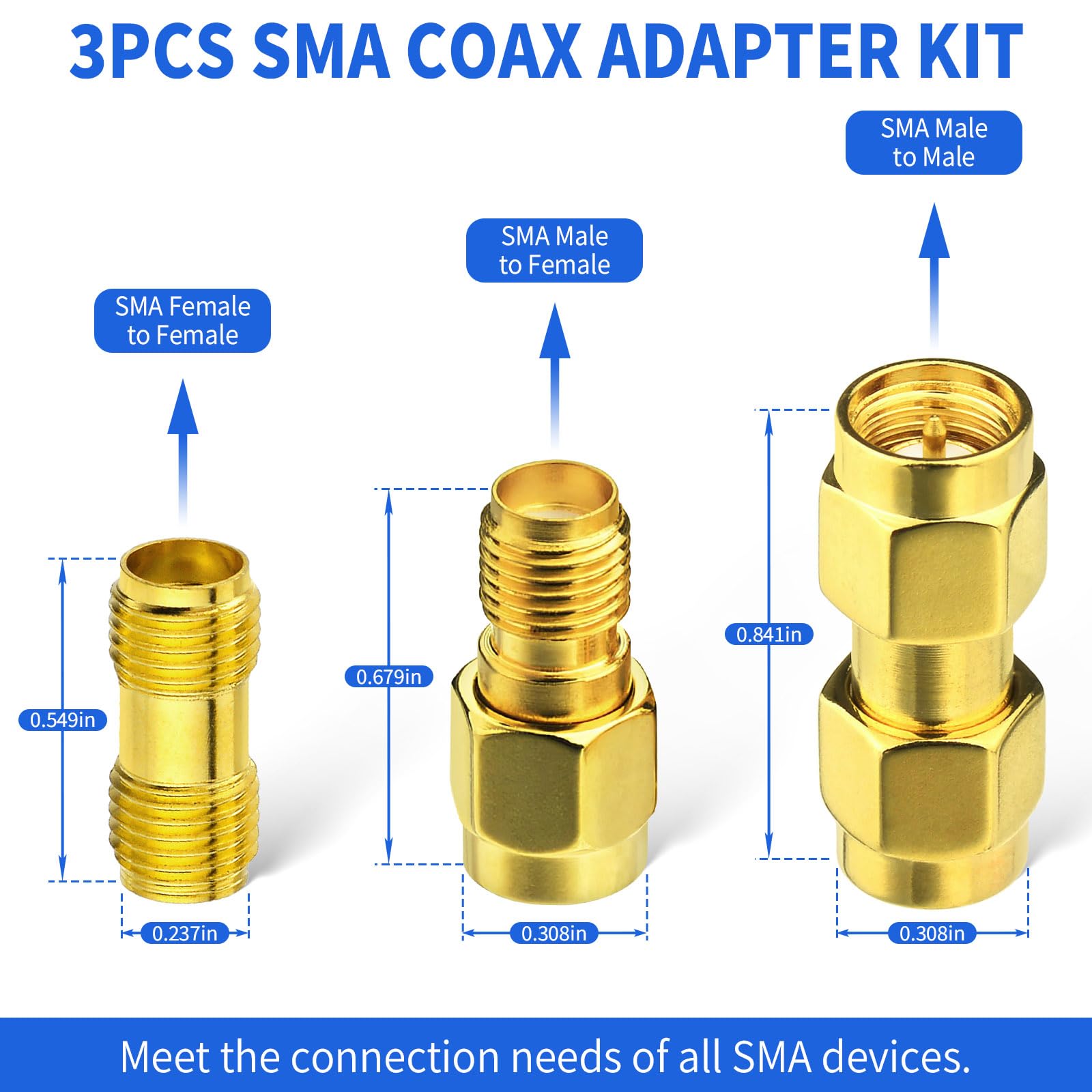 Superbat SMA Antenna Cable 2M Male to Female RG174 50Ohm with 3 Adapter Kit for 4G LTE, WLAN, Huawei Router, SDR Devices, Radio Amateurs, ADS-B