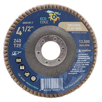 Eco Edge 10-Pack 4.5-Inch 40 Grit Germany VSM Premium Zirconia Flap Discs 4-1/2" x 7/8" Arbor, Bevel Type 29 for Angle Grinder