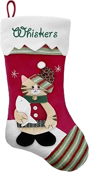 Lets Make Memories Personalized Snow Cap Pet Stocking, Cat, Green Font