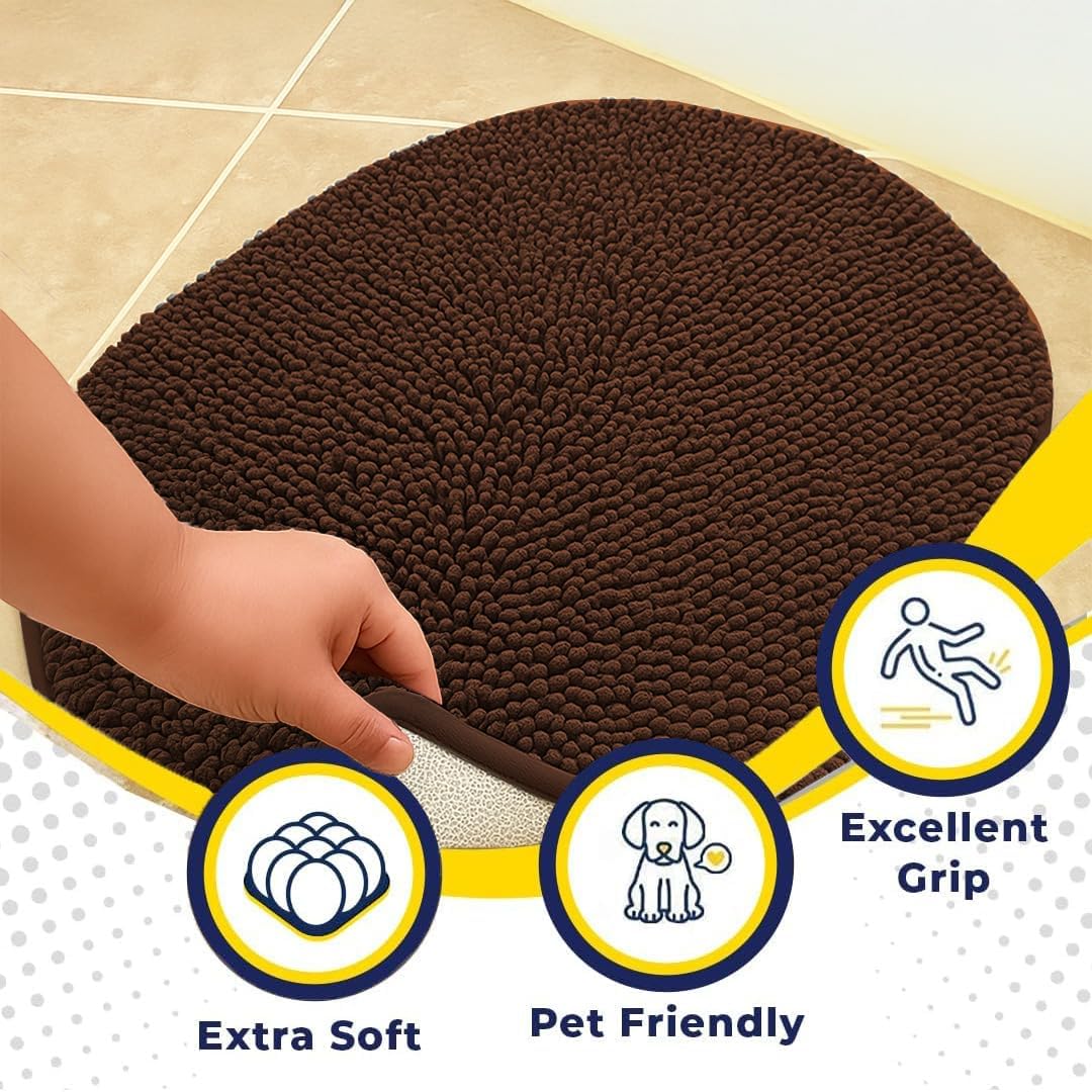 Muddy Mat® Shown on TV – Super Absorbent Microfiber Dog Door Mat for Muddy Paws, Non-Slip Washable Pet Rug, Quick Dry Chenille Entryway Carpet,Machine Washable Indoor Outdoor Mat, Brown Oval 3ft x 5ft
