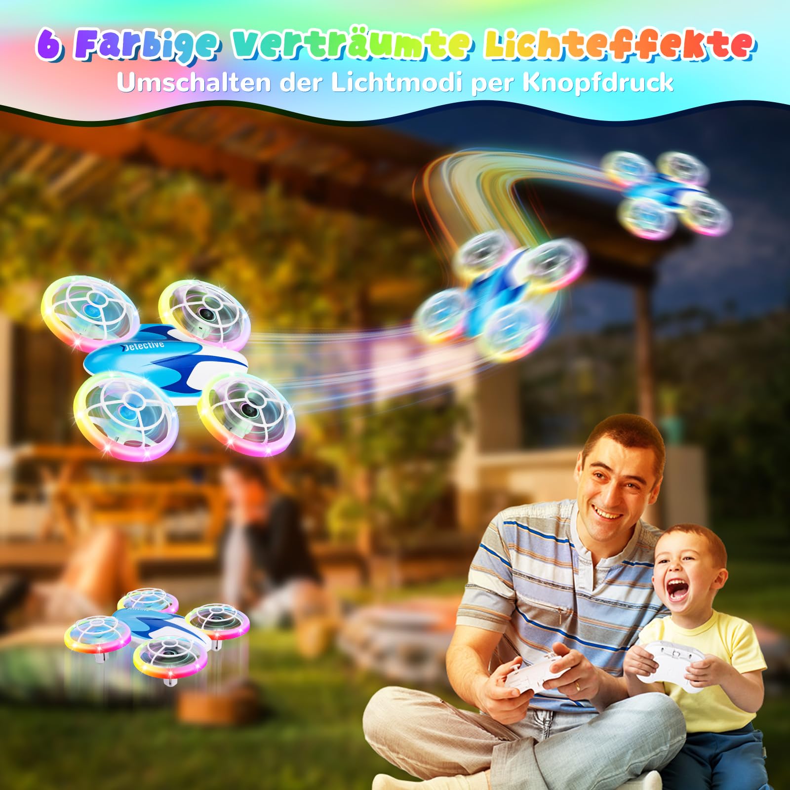 Skeufy Mini Drohne für Kinder, Kinder drohne Spielzeug ab 6+ Jahre, Drone Quadrocopter mit LED Lichter, 3D Drehung, Kopflosem Modus und 3 Akkus, Weihnachten Geburtstags
