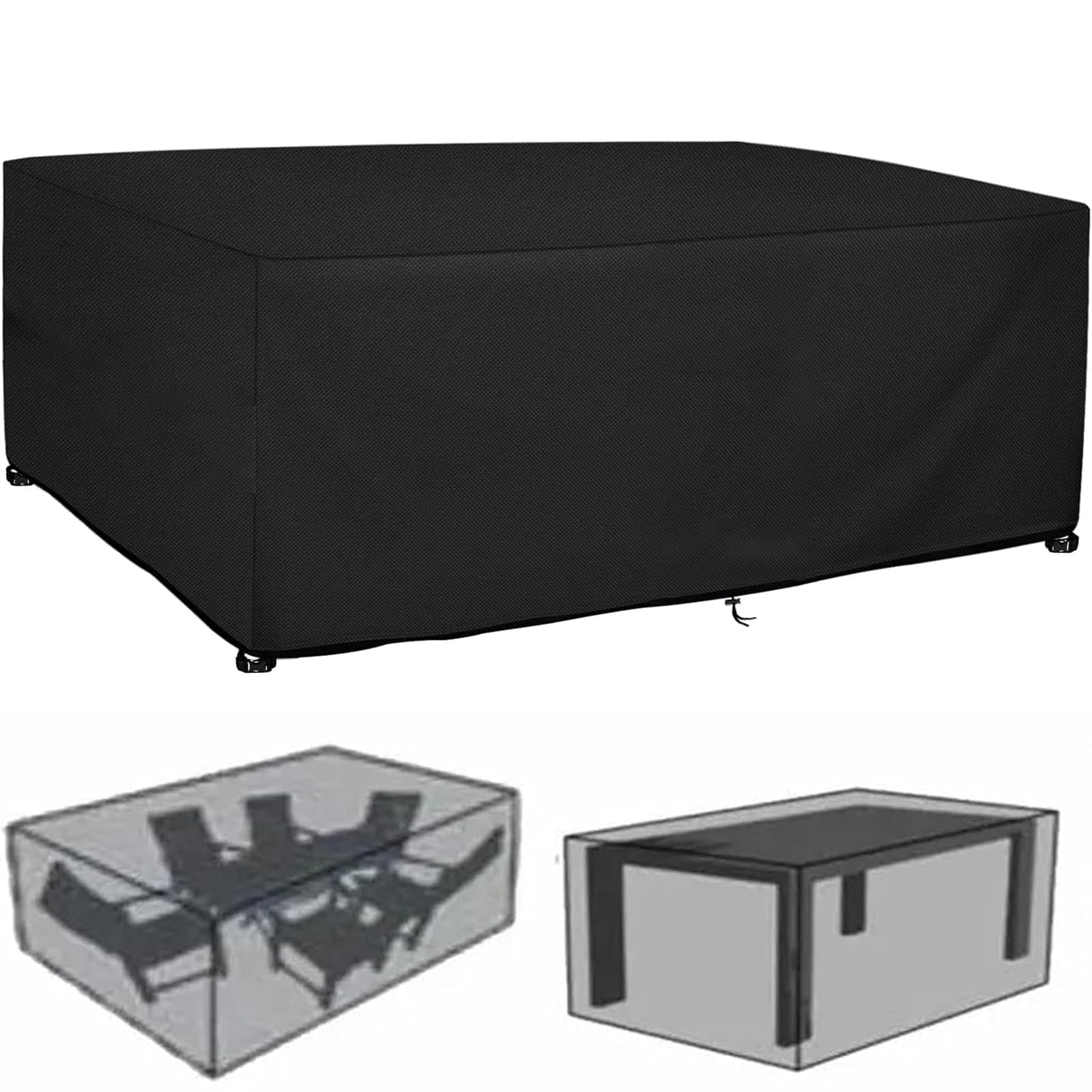 Waterproof 200x120x90cm Outdoor Furniture Cover, Rectangle Garden Furniture Covers, UV, Tear, Fade Resistant, 420D Oxford Fabric Patio Table, PVC Lined for Garden Table & Chairs, Black