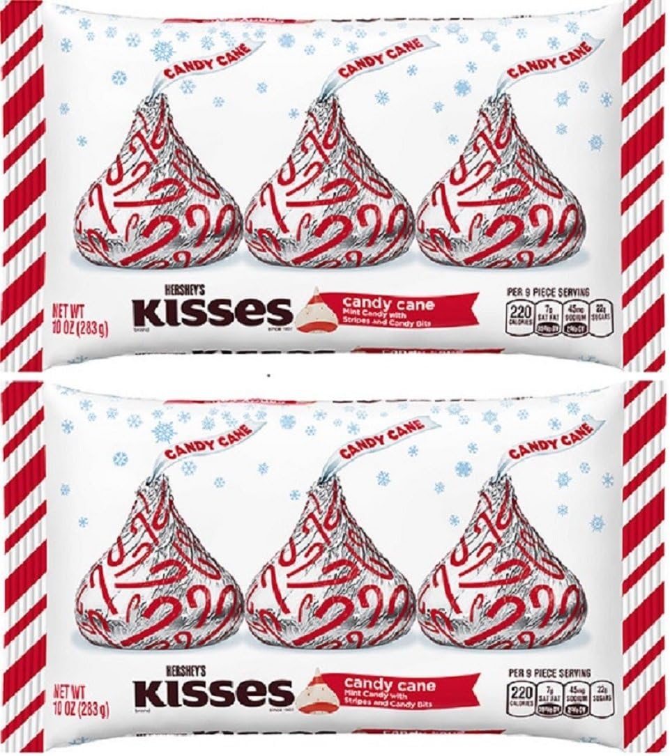 Hershey's Kisses with Candy Cane Flavored White Chocolate, 10-Ounce Bag (Pack of 2)