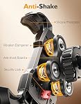 WOCBUY Support de téléphone de vélo, [Amandeur de vibration] [Sans outil] Support de portable de moto, [Coussin Silicone] Support pour guidon de vélo avec verrouillage de sécurité compatible avec iPhone et des téléphones intelligents 4.7-6.9''