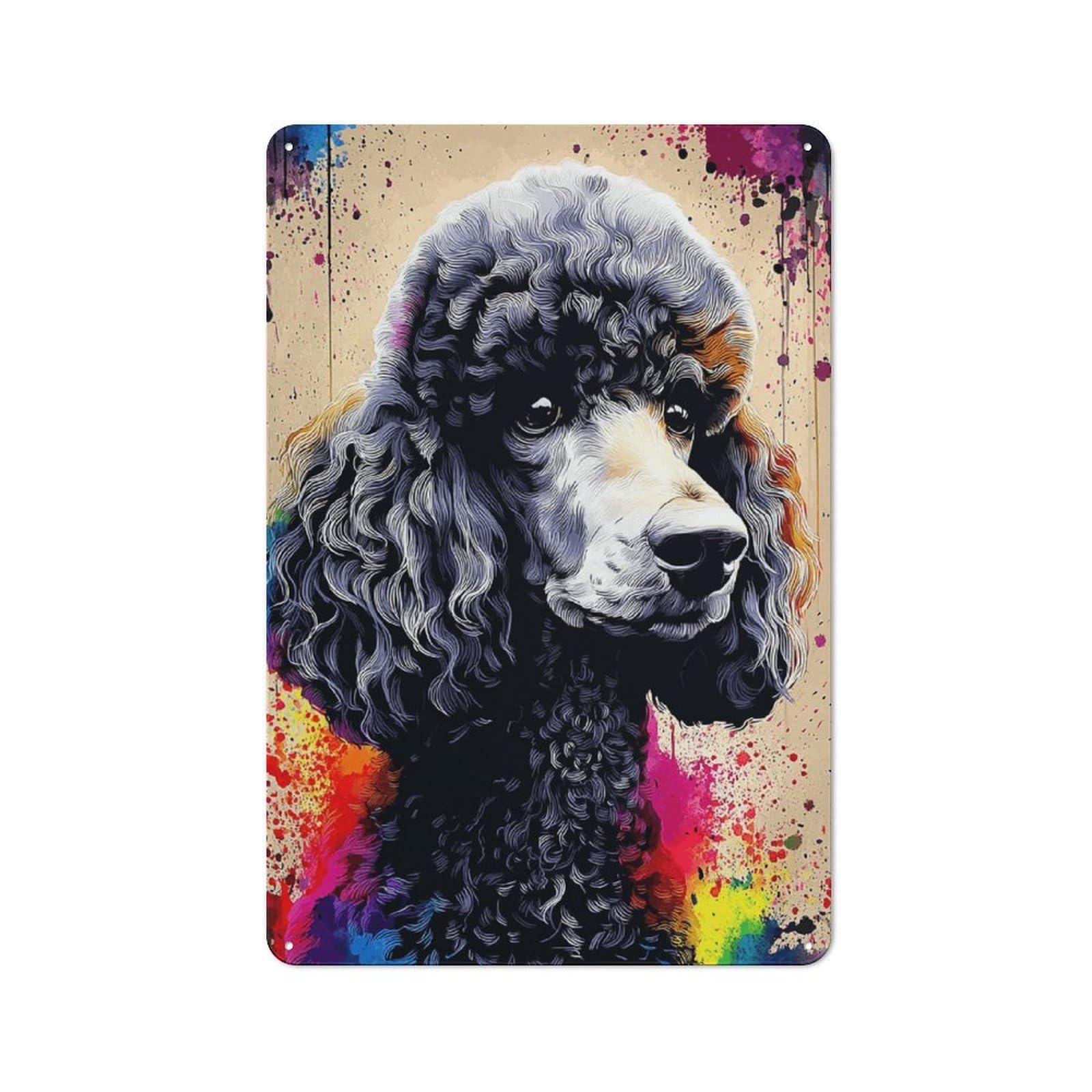 Junmoney Colorful Poodle Portrait Art Print -1 Retro Metal Sign 30X20cm, Classic Pub Decor For Cafe, Pub, Workshop Or Home Bar, For Casual British Interiors