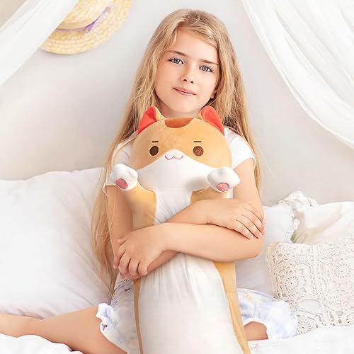 Miniatura 5 de Caaaat Peluche largo de gato marrón, animales de peluche suaves de gatito, Kawaii para niños, almohada de felpa para dormir, juguetes de peluche,