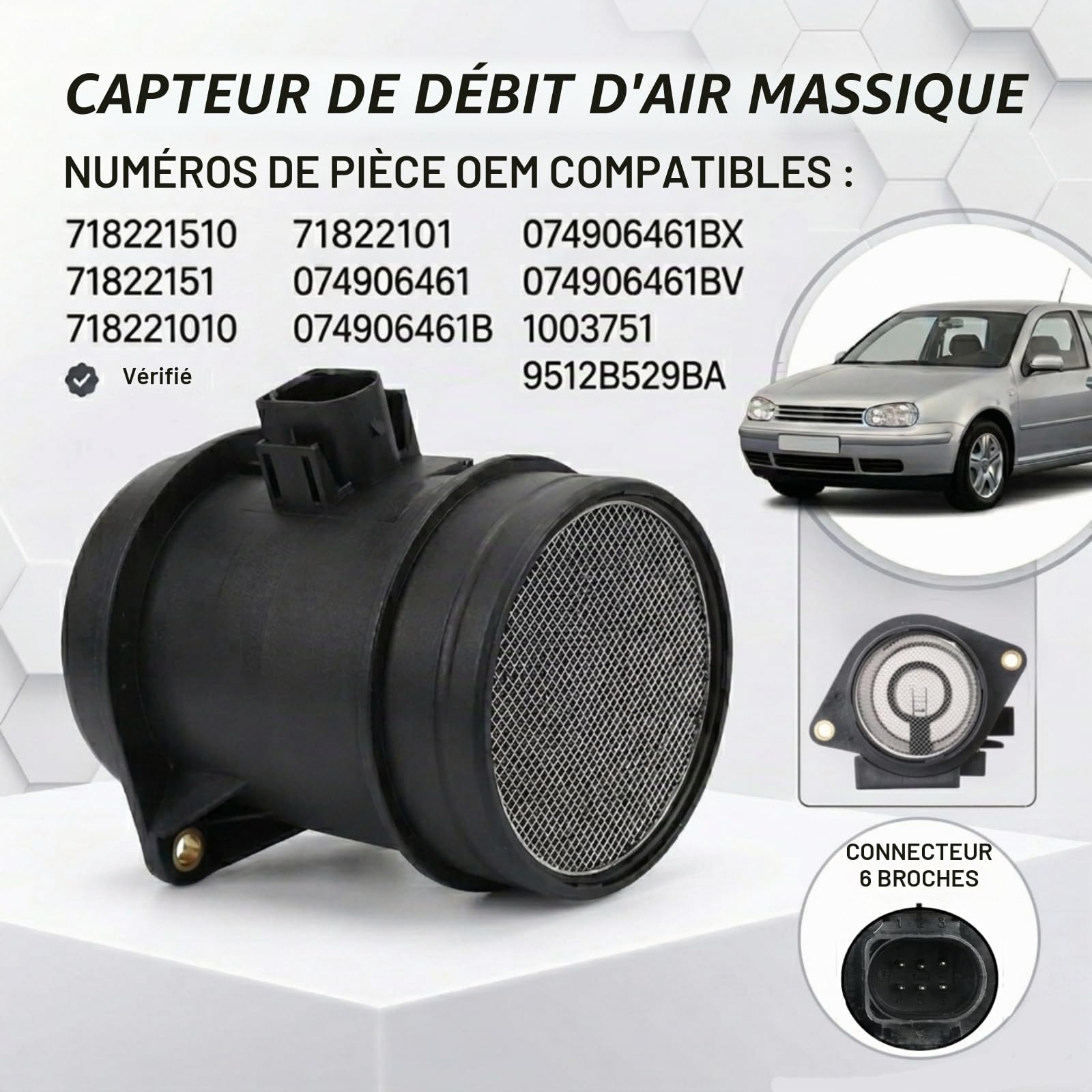 Twowinds Débitmètre 074906461 Compatible avec Audi 80, A3, A4; Seat