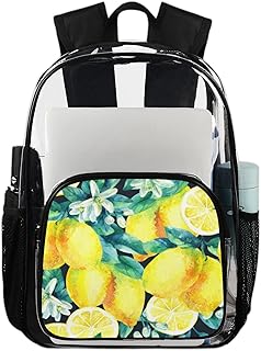 Mochila transparente de folhas de flor de limão, mochila transparente impermeável de limões de aquarela mochila transparente de PVC com alça de ombro reforçada para escola, trabalho, viagens, Multicor