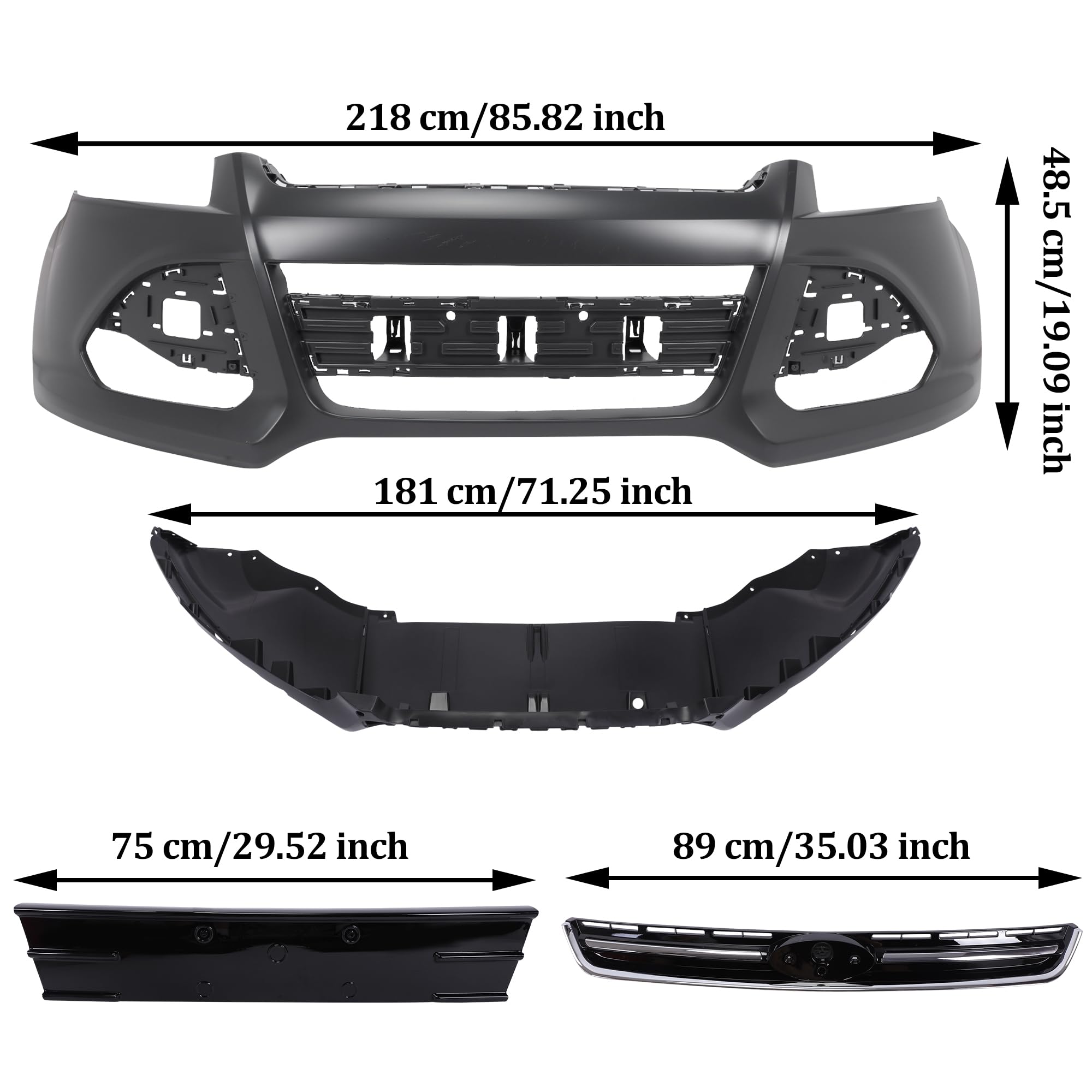 SCOOLKS Front Bumper Cover Set Compatible with 2013–2016 Ford Escape?7Pcs?
