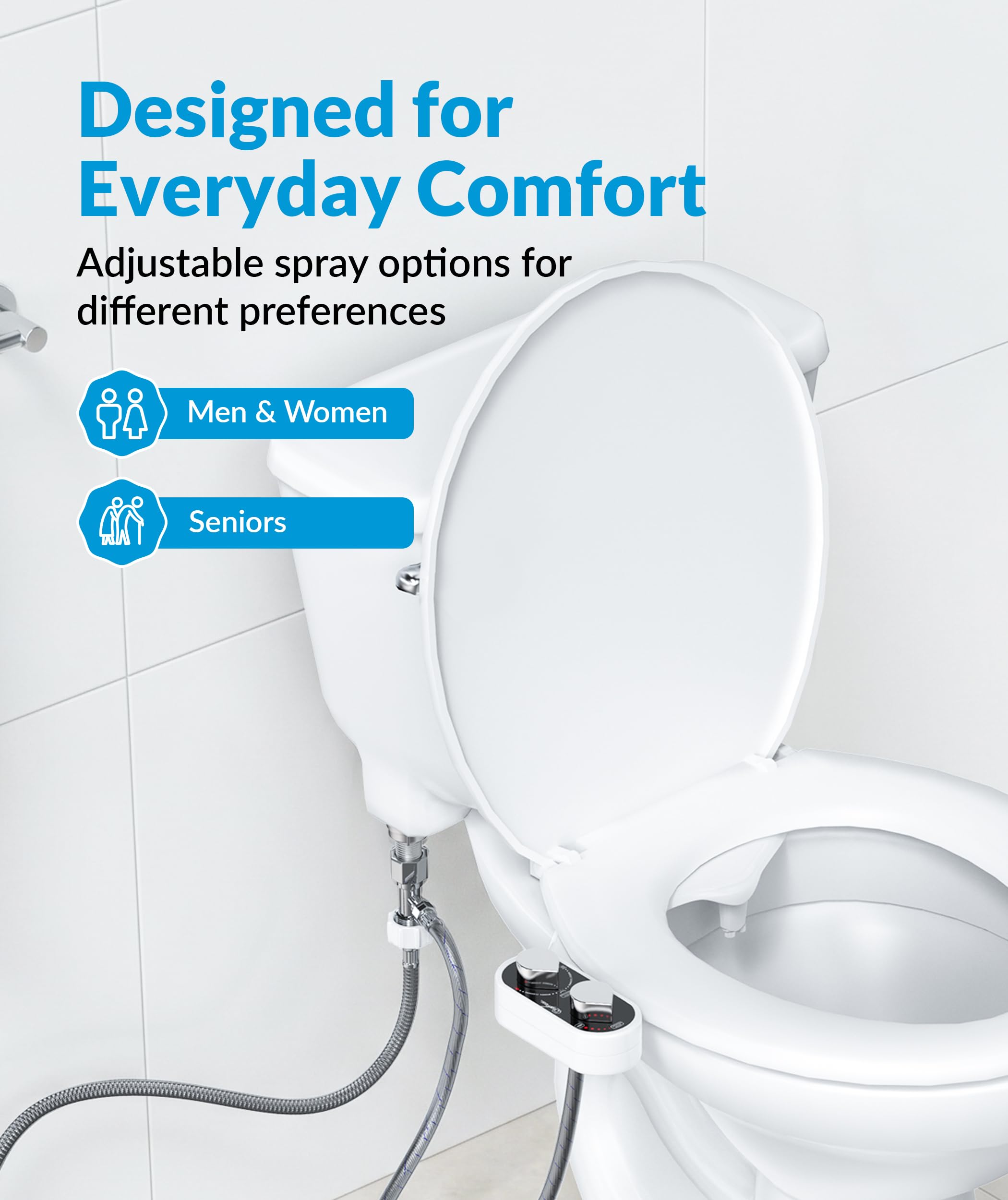 Clear Rear Bidet Attachment for Toilet – Toilet Bidet with Dual Self-Cleaning Nozzles, Adjustable Spray Pressure, Easy Installation, Hygienic Bathroom Accessory