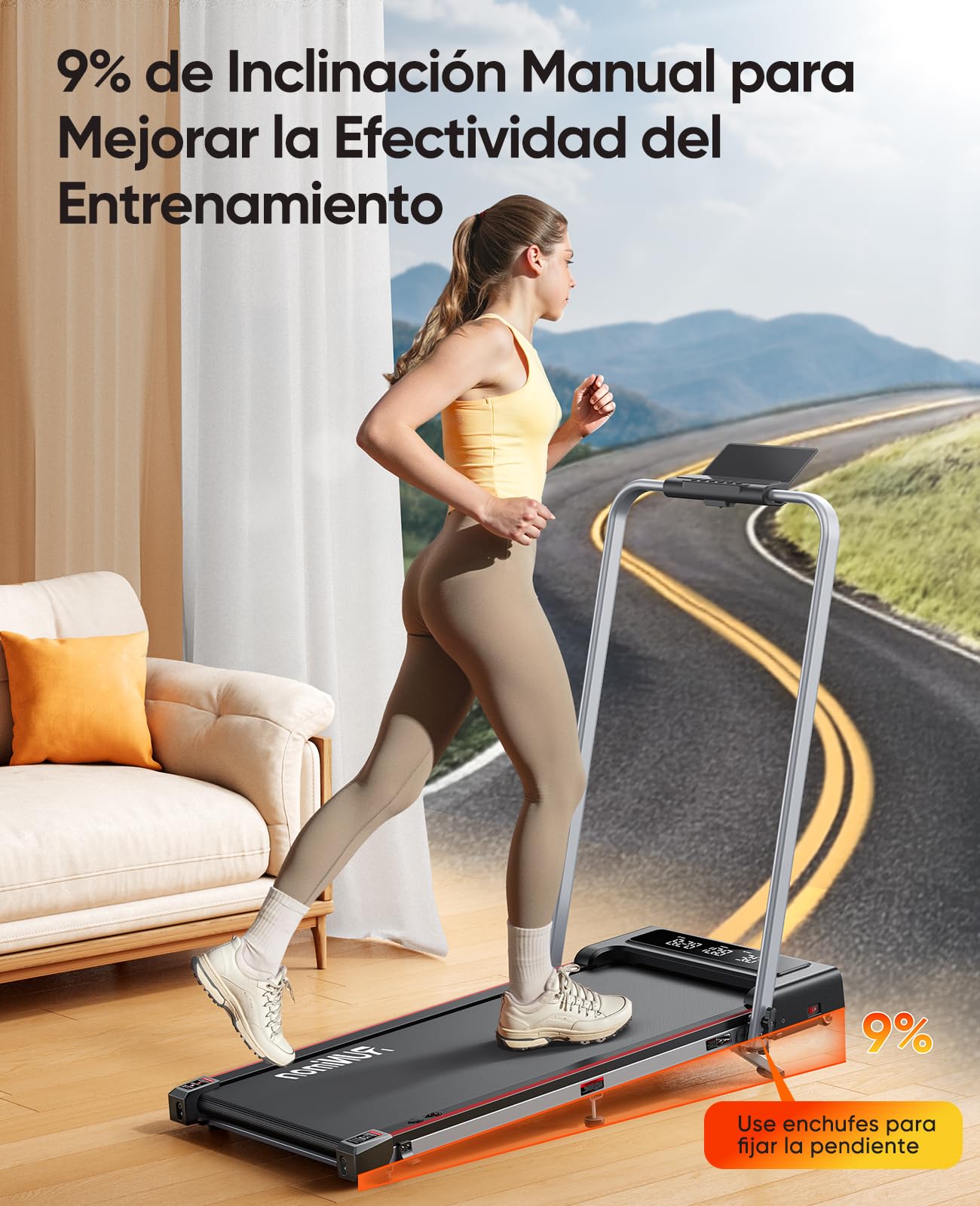 6 en 1 Cinta de Correr Plegable para el Hogar,Cinta de Caminar con 9% de Inclinación,2.5HP para Debajo del Escritorio,Velocidad de 1-12KM/H con Pantalla LED,Control Remoto y App