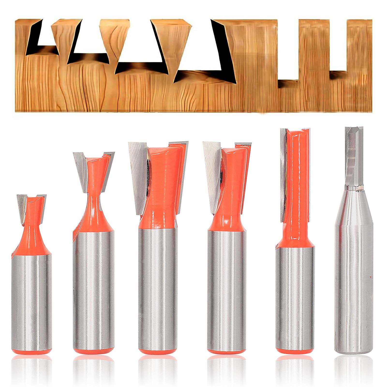 Sinoprotools 6Pcs Dovetail Router Bit Set 1/2 Inch Shank, Dovetail Router Bit for Making Drawers & Boxes Jointing, Grooving